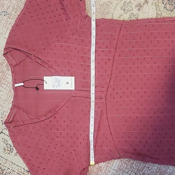 Sun Valley Pink Dotted Swiss Short Sleeve Silver Threading Pullover Dress Sz XS - Picture 10 of 12